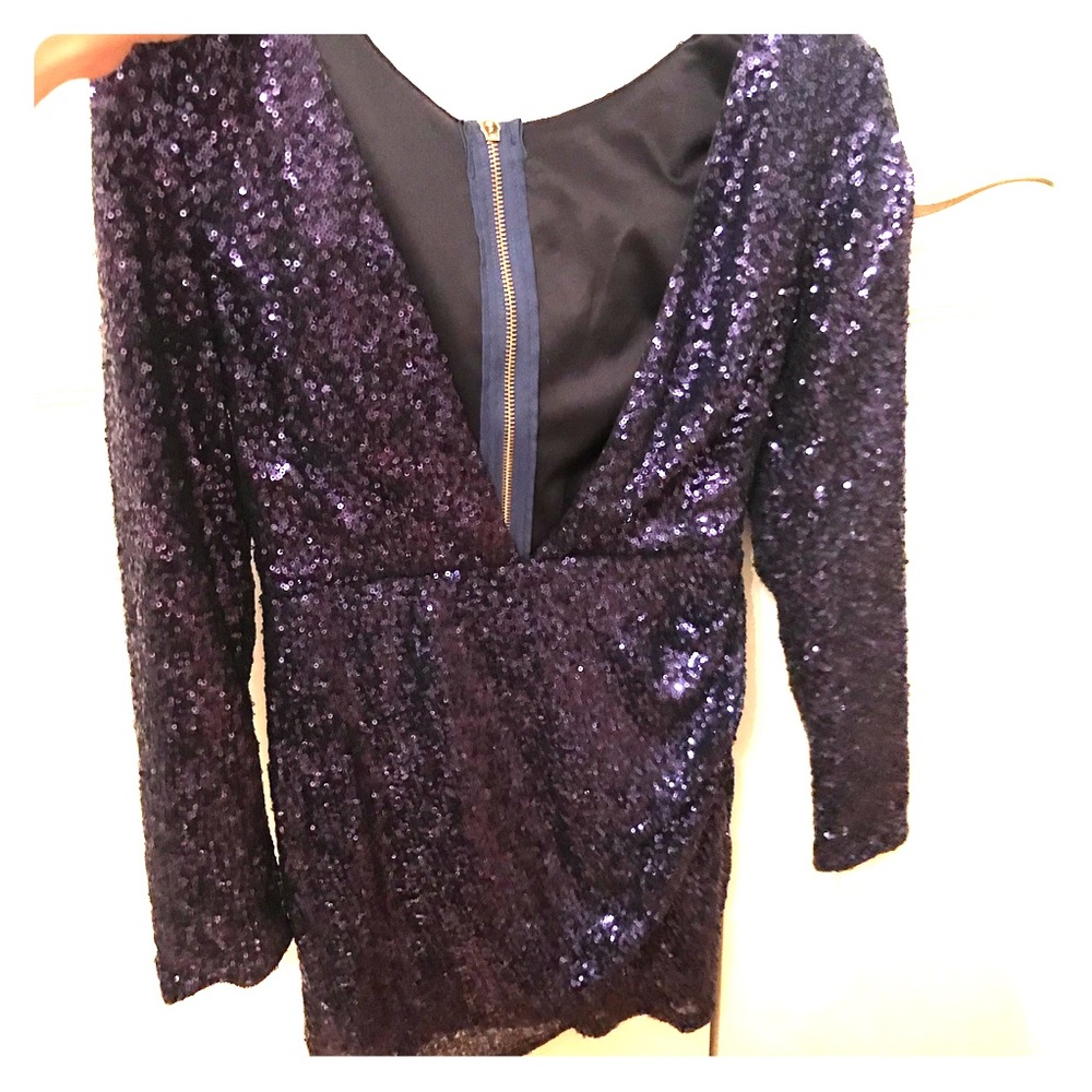 Navy Sequin Cocktail Dress with Plunging Neckline